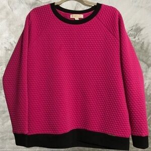 Michael Kors Pink Quilted Crew Neck Long Sleeve Sweater Top Size Large